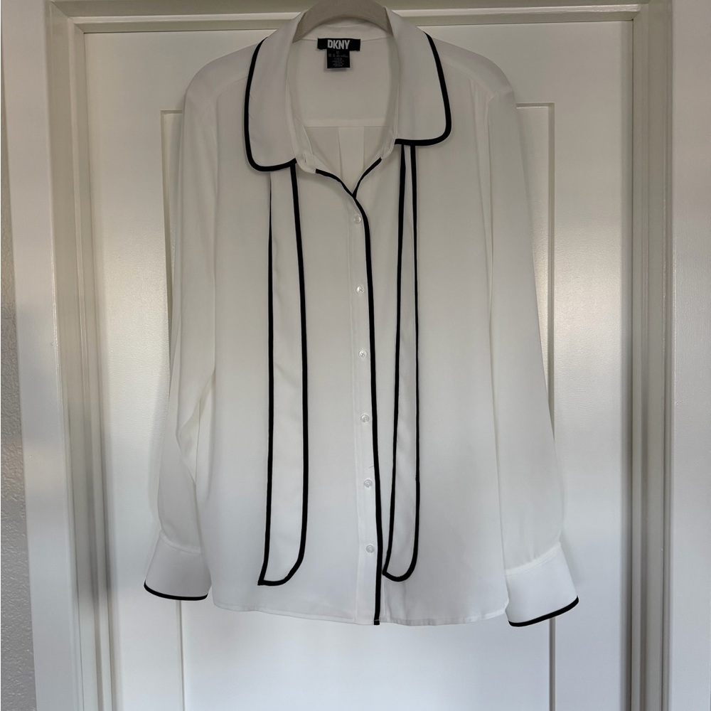 DKNY White Shirt with Black Label Accent